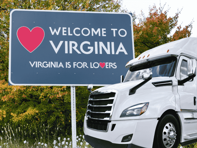 virginia welcome sign with semi truck